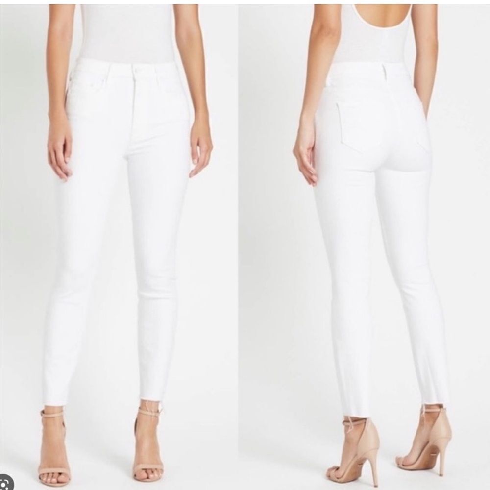 Mother White Cotton Denim High Waist Looker Ankle Fray Jeans